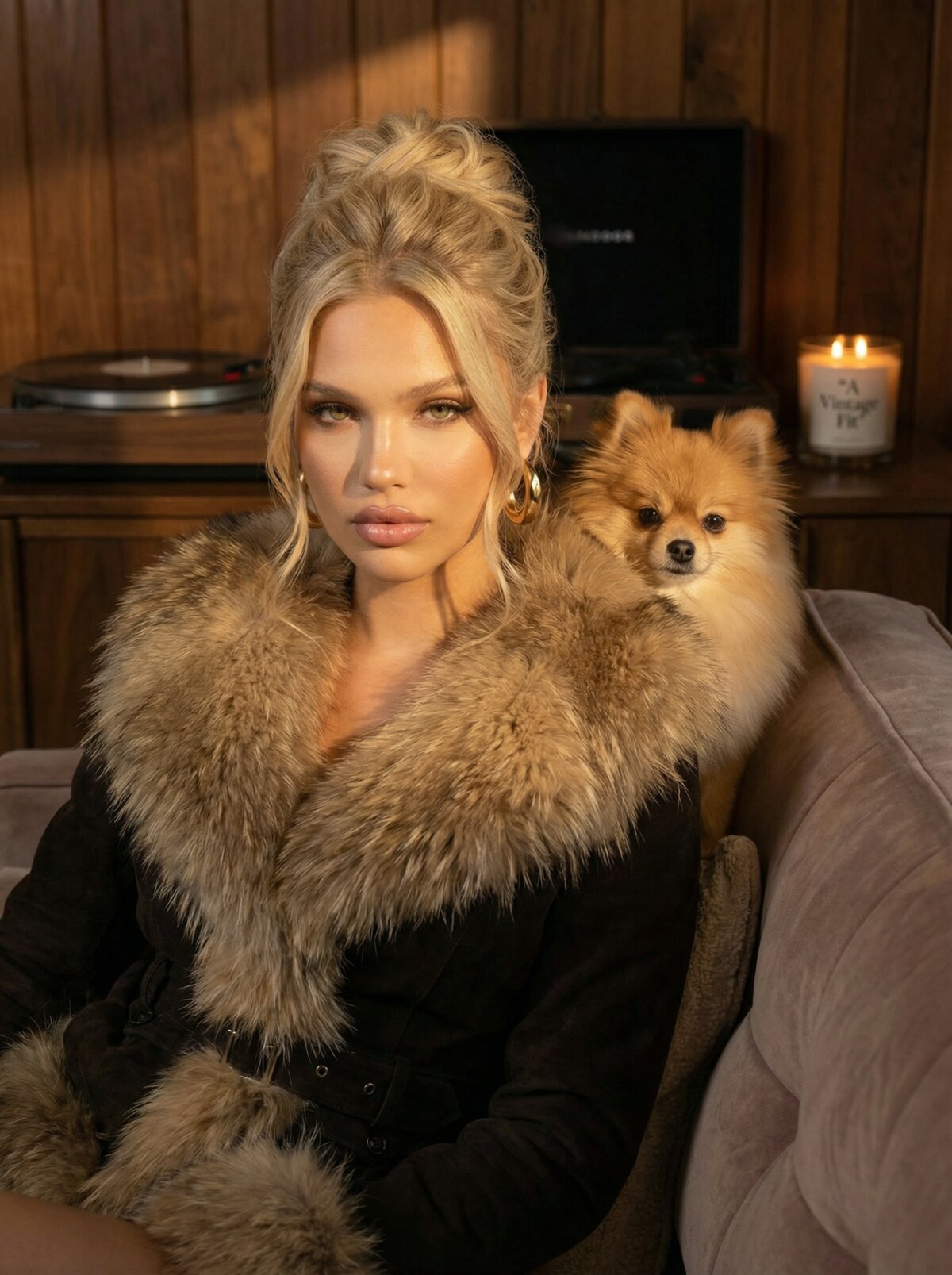 A Vintage Fit, fur collar close up with a dog